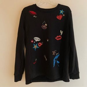 GUESS Women's Sequin Embroidered Sweatshirt, Black, M, Style: YG4K5417